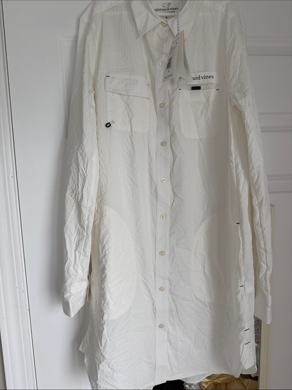 Vineyard Vines Cream Long-Sleeve Casual Button-Down Shirt/cover up or dress.